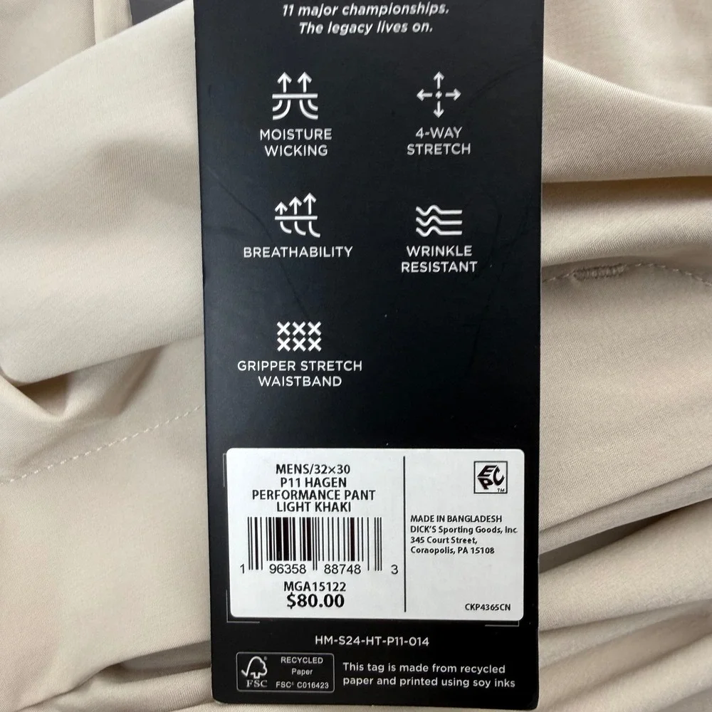Walter Hagen Golf Pants Men 32x30 Khaki Performance 11 Standard 4-Way Stretch